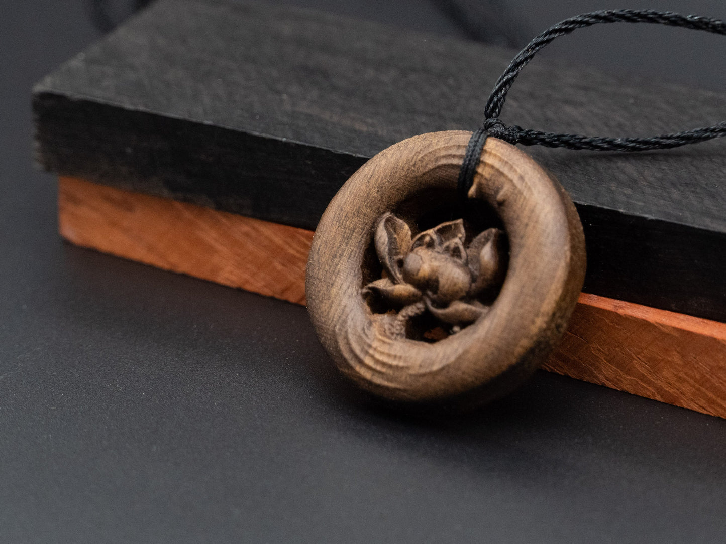 Lotus wood pendant,engraved necklace,carve lotus pendant,Exotic Wood Necklace,wood necklace, symbolizes rebirth and purity