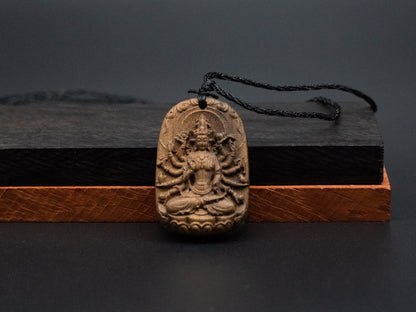 wood pendant, Avalokiteshvara pendant,carve wood necklace,Buddhism pendant,meaning peace of mind, kindness