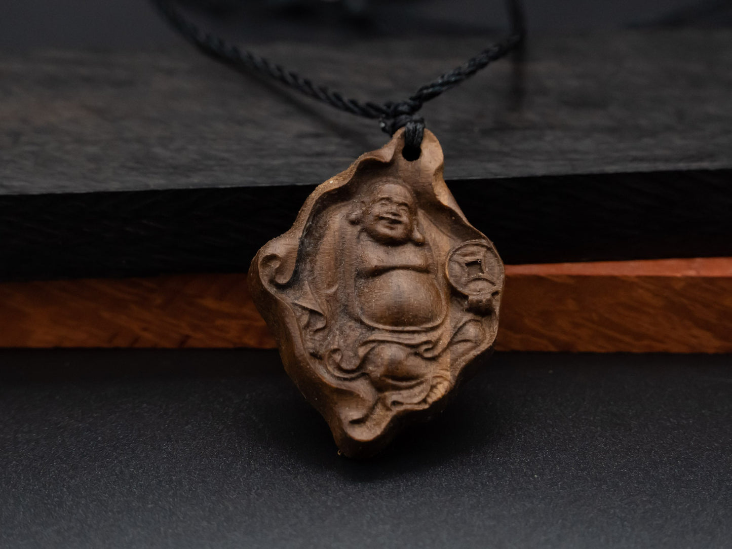 wood pendant,maitreya necklace,maitreya pendant,Maitreya Buddha,buddha necklace,wooden necklace,unique jewelry