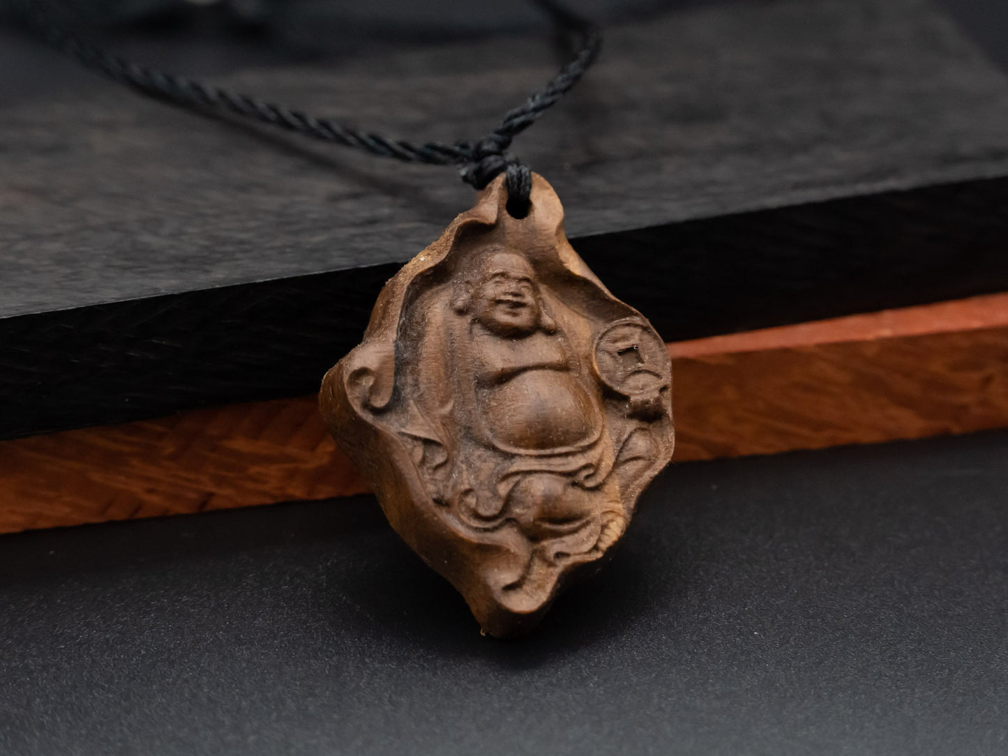 wood pendant,maitreya necklace,maitreya pendant,Maitreya Buddha,buddha necklace,wooden necklace,unique jewelry