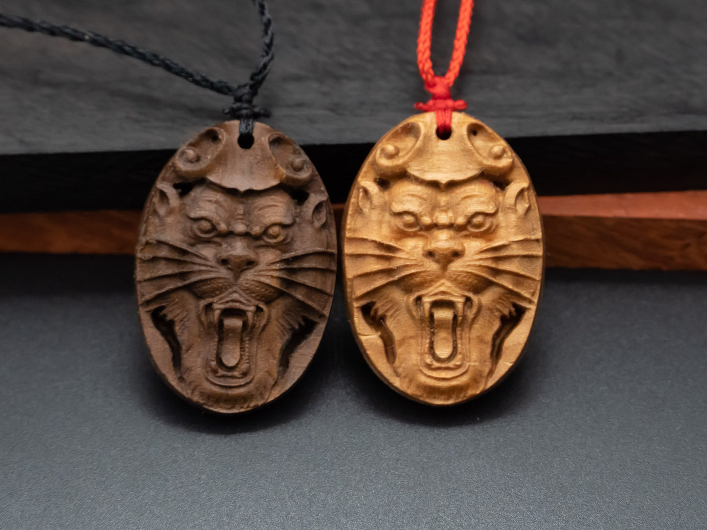 wood pendant,tiger head necklace,engraved necklace,mens necklace,animal necklace,cherry wood tiger necklace