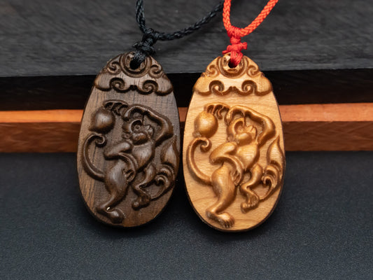 wood pendant,engraved necklace,zodiac necklace,year of monkey,pendant necklace,animal Necklace,exotic wood necklace