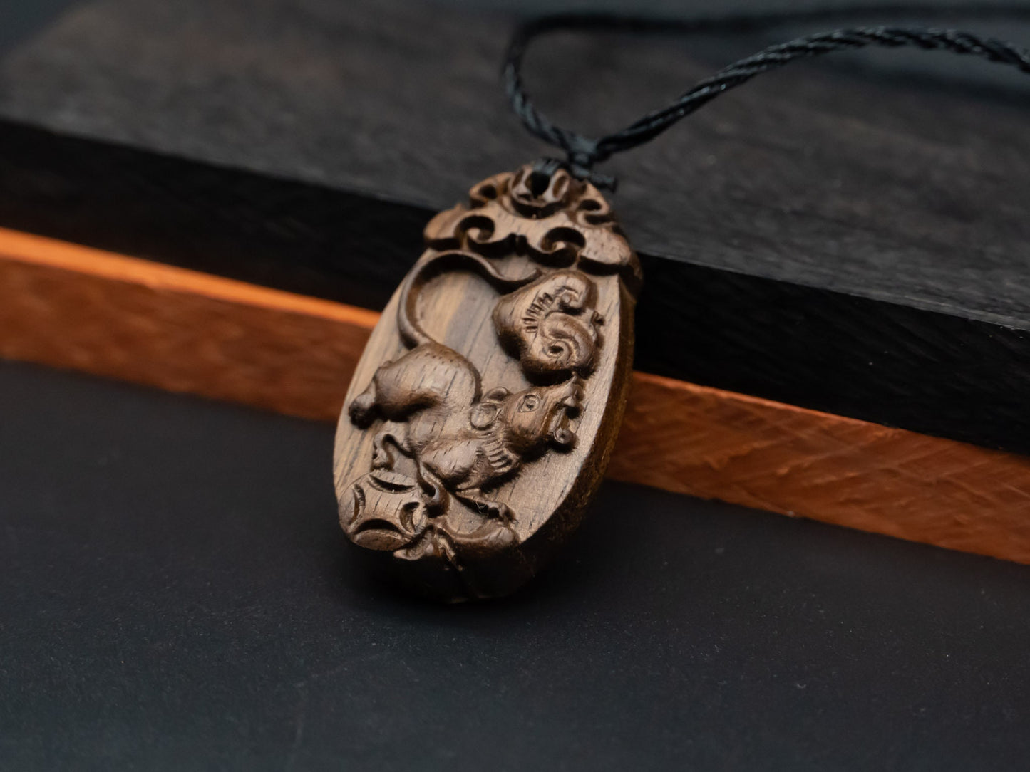 rat pendant necklace,wood pendant,engraved necklace,zodiac necklace,year of rat,pendant necklace,animal Necklace,exotic wood necklace