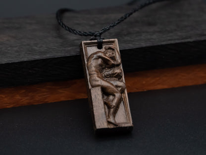 wood pendant,engraved necklace,unique Jewelry,pendant necklace,carve cherry wood  necklace