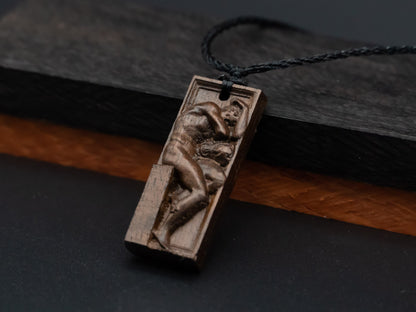 wood pendant,engraved necklace,unique Jewelry,pendant necklace,carve cherry wood  necklace