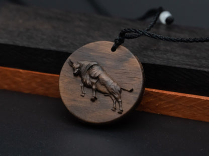 wood pendant,bull pendant,engraved necklace,handmade jewelry,carve wood bull necklace,unstoppable career success