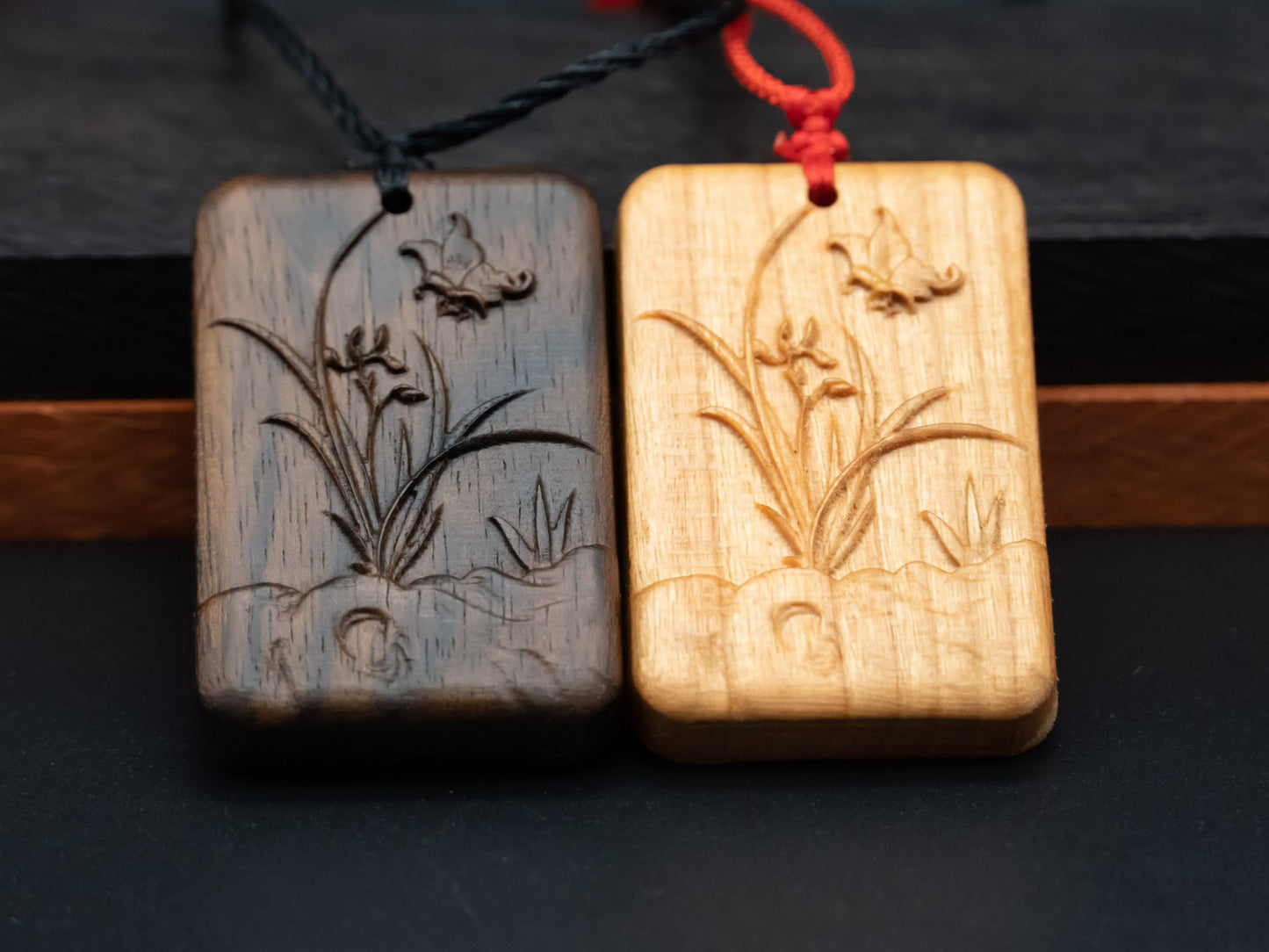 wood pendant,carve Orchids and Butterflies pendant,gift for her,carve wood necklace,means Beauty and Elegance