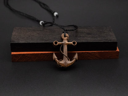 anchor necklace,anchor pendant,wood carving,wood anchor necklace,gift for him,gift for boyfriend,men anchor necklace