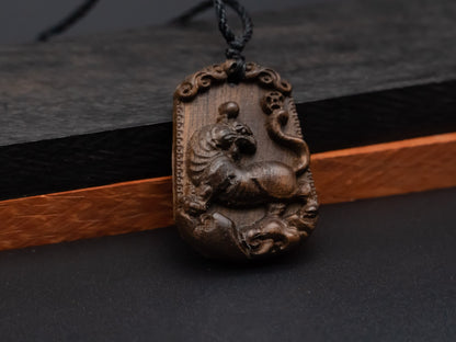 tiger penant necklace,wood pendant,engraved necklace,zodiac necklace,year of tiger,pendant necklace,animal Necklace,exotic wood necklace