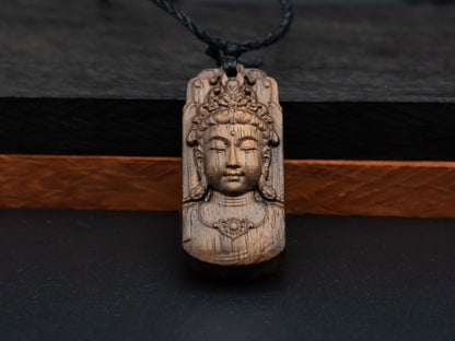 Avalokiteshvara pendant,Buddhism necklace,carve wood necklace,exotic wood necklace,meaning peace of mind, kindness