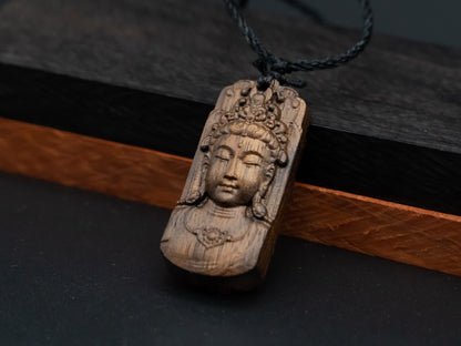 Avalokiteshvara pendant,Buddhism necklace,carve wood necklace,exotic wood necklace,meaning peace of mind, kindness