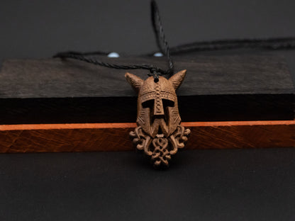 Viking helmet pendant,wood pendant,Unique Wooden Viking Helmet Carved Pendant Necklace - Perfect for Boyfriend, Dad, Husband Gift