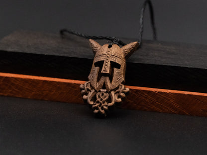 Viking helmet pendant,wood pendant,Unique Wooden Viking Helmet Carved Pendant Necklace - Perfect for Boyfriend, Dad, Husband Gift