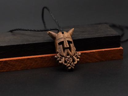 Viking helmet pendant,wood pendant,Unique Wooden Viking Helmet Carved Pendant Necklace - Perfect for Boyfriend, Dad, Husband Gift