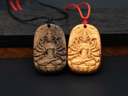 wood pendant, Avalokiteshvara pendant,carve wood necklace,Buddhism pendant,meaning peace of mind, kindness