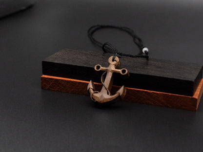 anchor necklace,anchor pendant,wood carving,wood anchor necklace,gift for him,gift for boyfriend,men anchor necklace