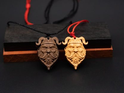 Viking head pendant,wood pendant,Unique Wooden Viking head Carved Pendant Necklace , Perfect for Boyfriend, Dad, Husband Gift