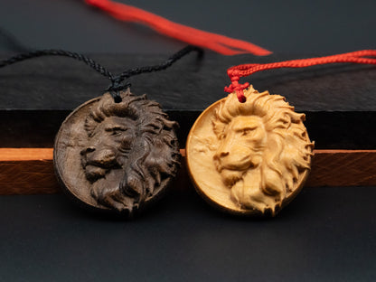 Lion head pendant,wood carving,Lion head relief,Lion head necklace,carve wooden pendant,carve pendant,carve wood