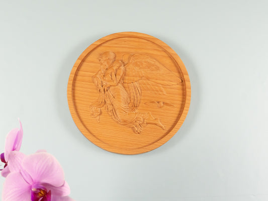 Angel and Child Relief，Wooden Wall Art ,wood carving,home decor,sulpture relief,relief art,Relief Sculpture