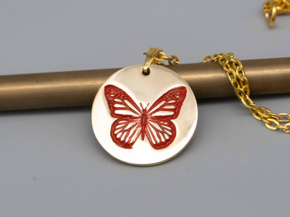 Solid brass necklace,butterfly necklace,engraved pendant,brass pendant,engraved necklace,Engraved tag