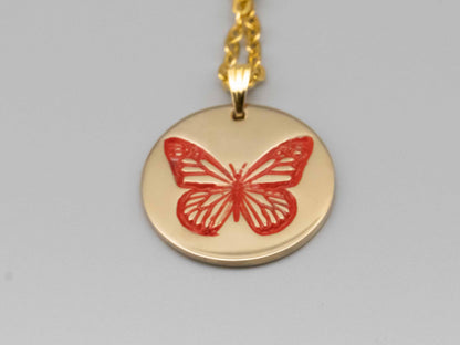 Solid brass necklace,butterfly necklace,engraved pendant,brass pendant,engraved necklace,Engraved tag