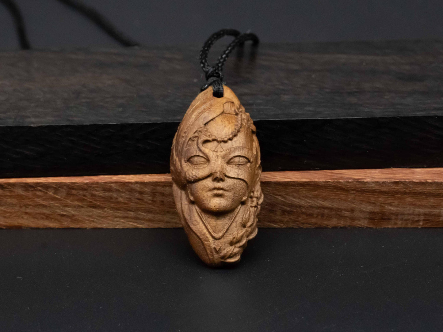 Peacock Girl pendant,wood carving,wood pendant,black walnut wood,cherry wood,wooden pendant,sculpture relief