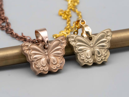 Solid bronze brass necklace,  brass butterfly,bronze butterfly,butterfly necklace,relief pendant,brass pendant,bronze pendant