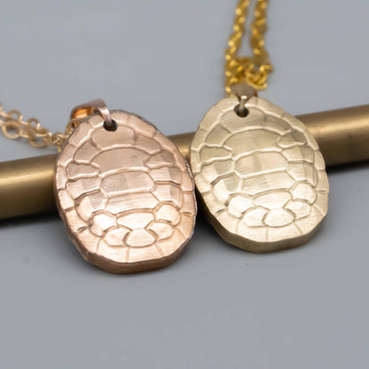 Turtle Shell Pendant Necklace - Bronze , Brass Relief Design - Symbolic, Nature-Inspired Jewelry for Wisdom and Protection