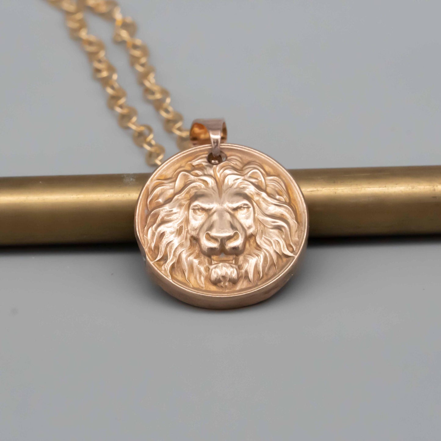 Antique Bronze Lion Head Pendant Necklace ,Vintage Brass Lion Head Relief Jewelry, Perfect Gift for Him, Boyfriend