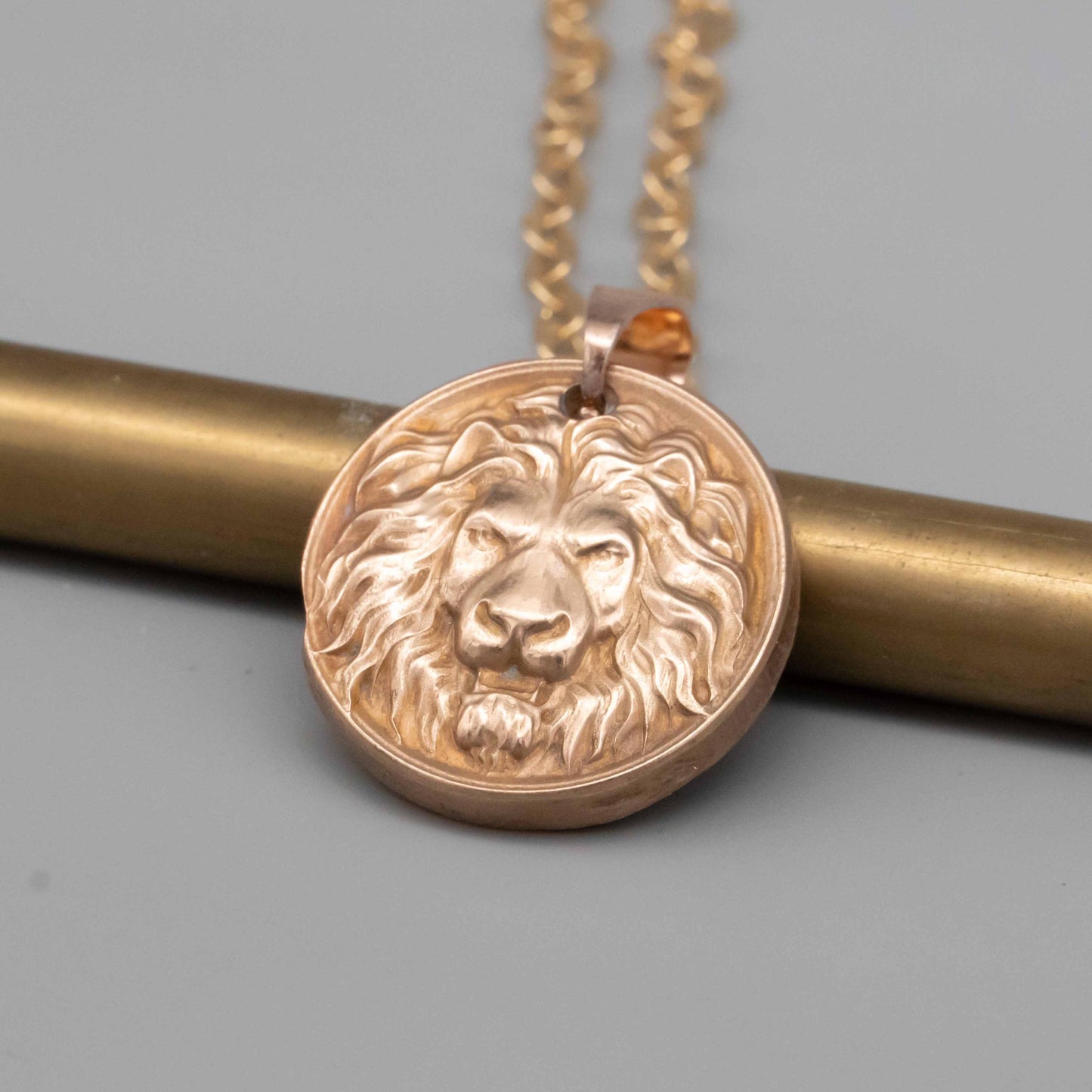 Antique Bronze Lion Head Pendant Necklace ,Vintage Brass Lion Head Relief Jewelry, Perfect Gift for Him, Boyfriend