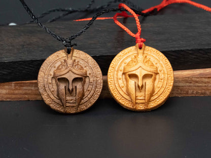 Spartacus Gladiator Helmet Pendant Necklace ,Black Walnut ,Cherry Wood Carving, Unique Roman Gladiator Gift for Boys