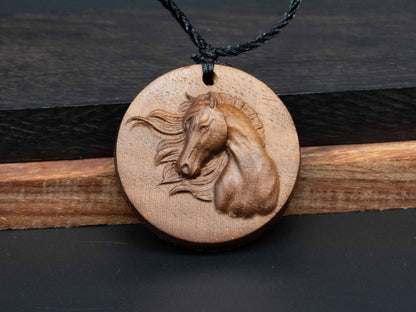 Wooden Horse Pendant ,wood carving,Black Walnut,Cherry Wood, Unique Horse Art Jewelry , Perfect Gift for Horse Lovers ,Horse Necklace