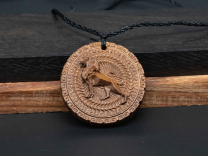 Geometric Lion Pendant , wood carving,Carved Wooden Necklace in Black Walnut or Cherry Wood, Unique Gift for Him, Boyfriend or Nature Lover