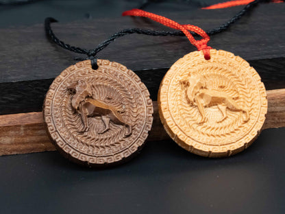 Geometric Lion Pendant , wood carving,Carved Wooden Necklace in Black Walnut or Cherry Wood, Unique Gift for Him, Boyfriend or Nature Lover