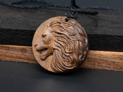 Lion head pendant,wood carving,Lion head relief,Lion head necklace,carve wooden pendant,carve pendant,carve wood,black walnut,cherry wood