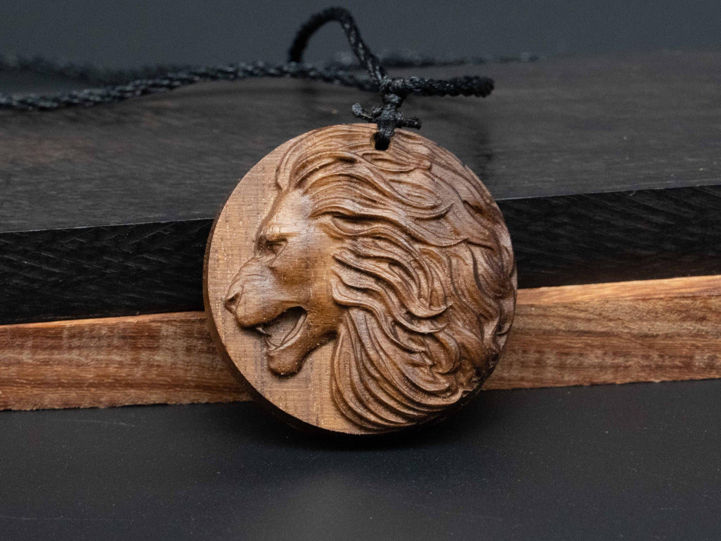 Lion head pendant,wood carving,Lion head relief,Lion head necklace,carve wooden pendant,carve pendant,carve wood,black walnut,cherry wood