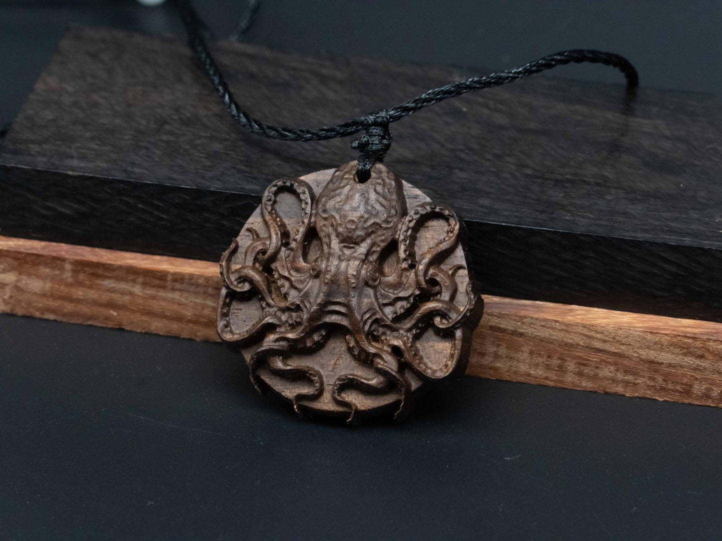 Octopus Necklace, wood octopus pendant,Wooden Pendant in Black Walnut and Cherry Wood, Unique Octopus Gifts, Perfect for Him or Her