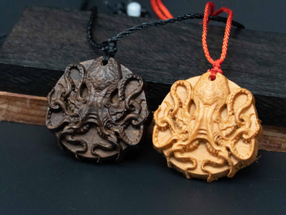 Octopus Necklace, wood octopus pendant,Wooden Pendant in Black Walnut and Cherry Wood, Unique Octopus Gifts, Perfect for Him or Her