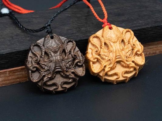 Octopus Necklace, wood octopus pendant,Wooden Pendant in Black Walnut and Cherry Wood, Unique Octopus Gifts, Perfect for Him or Her