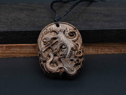 Octopus Necklace,octopus Pendant,wood carving,Octopus Art,Octopus Gifts,Octopus Jewelery Black Walnut wood,Cherry Wood