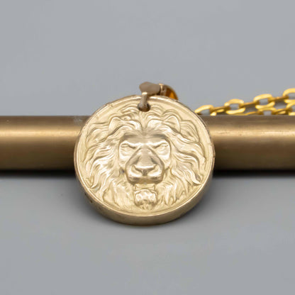 Antique Bronze Lion Head Pendant Necklace ,Vintage Brass Lion Head Relief Jewelry, Perfect Gift for Him, Boyfriend