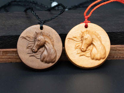 Wooden Horse Pendant ,wood carving,Black Walnut,Cherry Wood, Unique Horse Art Jewelry , Perfect Gift for Horse Lovers ,Horse Necklace