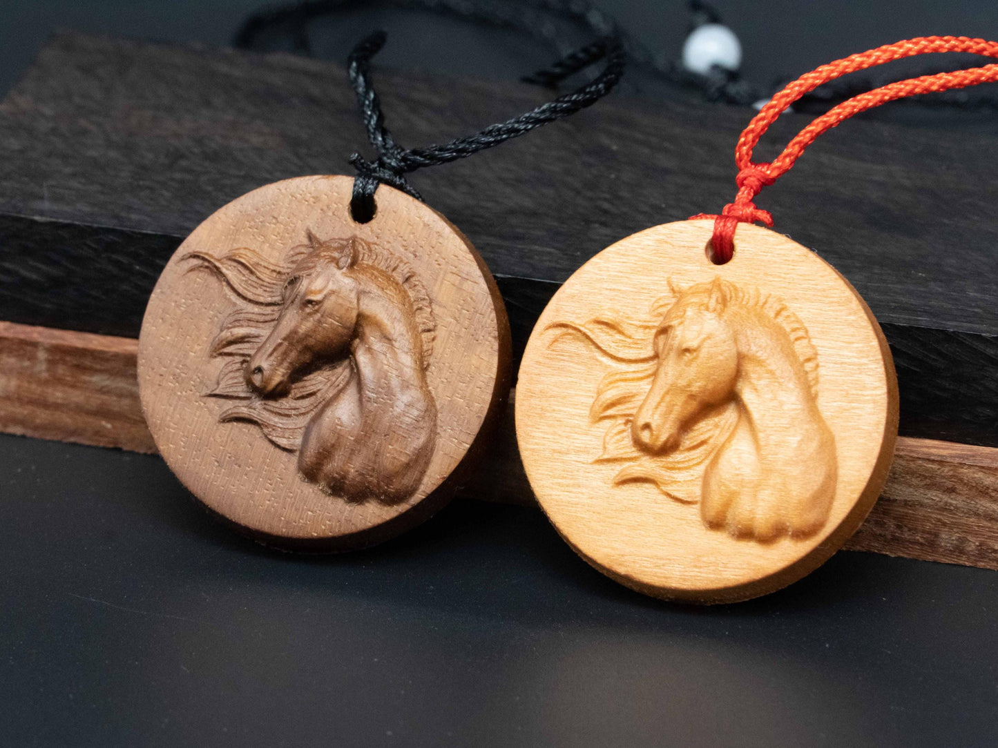 Wooden Horse Pendant ,wood carving,Black Walnut,Cherry Wood, Unique Horse Art Jewelry , Perfect Gift for Horse Lovers ,Horse Necklace