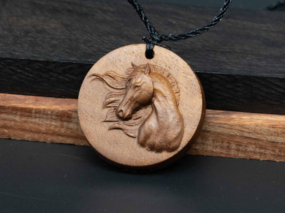 Wooden Horse Pendant ,wood carving,Black Walnut,Cherry Wood, Unique Horse Art Jewelry , Perfect Gift for Horse Lovers ,Horse Necklace