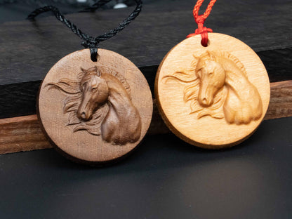 Wooden Horse Pendant ,wood carving,Black Walnut,Cherry Wood, Unique Horse Art Jewelry , Perfect Gift for Horse Lovers ,Horse Necklace