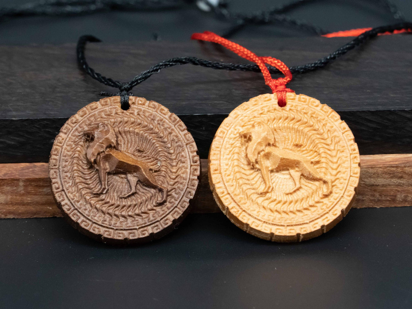 Geometric Lion Pendant , wood carving,Carved Wooden Necklace in Black Walnut or Cherry Wood, Unique Gift for Him, Boyfriend or Nature Lover