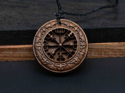 Viking Necklace,Wood Pendant,wooden carving,Black Walnut wood, Cherry wood, Viking Relief Design,Unique Nordic Jewelry