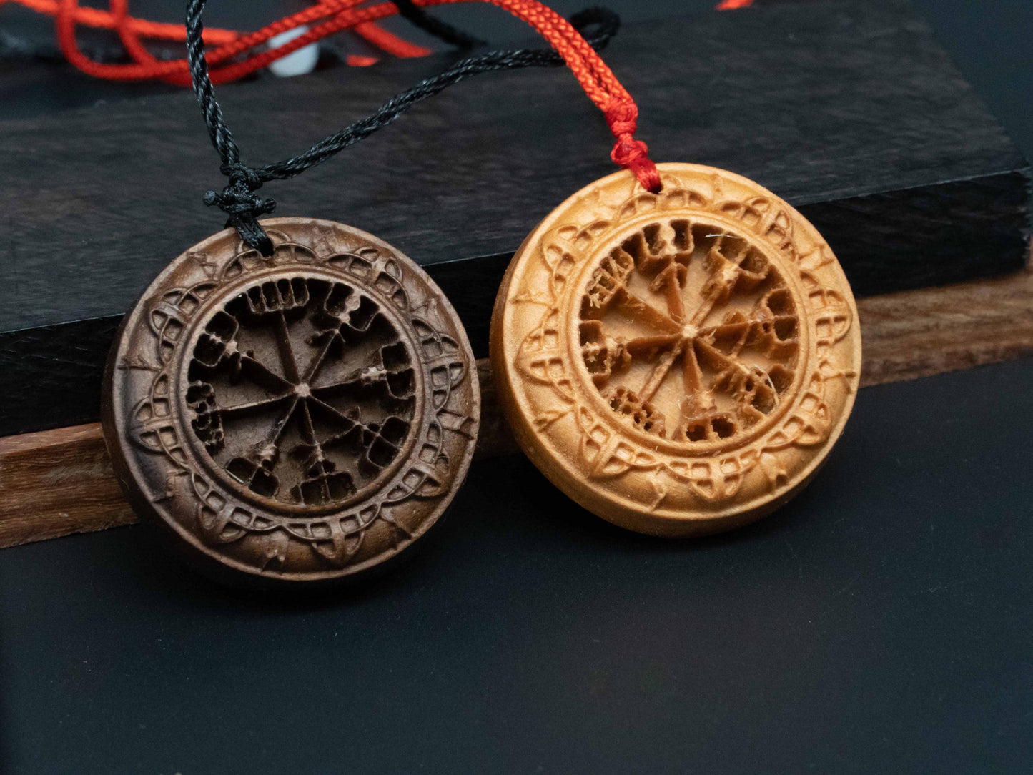 Viking Necklace,Wood Pendant,wooden carving,Black Walnut wood, Cherry wood, Viking Relief Design,Unique Nordic Jewelry