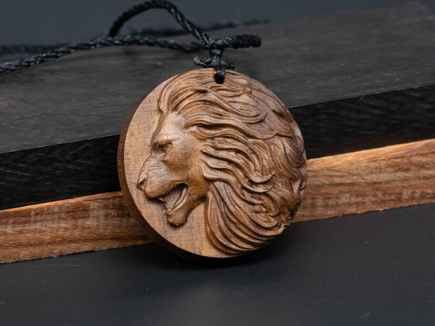 Lion head pendant,wood carving,Lion head relief,Lion head necklace,carve wooden pendant,carve pendant,carve wood,black walnut,cherry wood