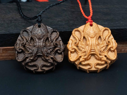 Octopus Necklace, wood octopus pendant,Wooden Pendant in Black Walnut and Cherry Wood, Unique Octopus Gifts, Perfect for Him or Her